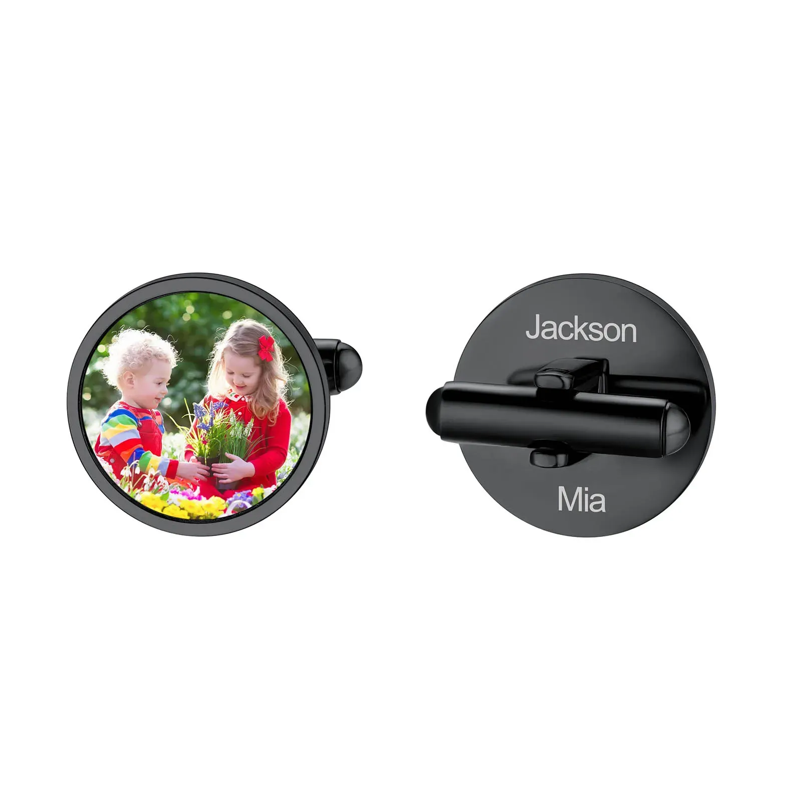 Boutons de Manchette Personnalisés Gravés avec Photo Noir