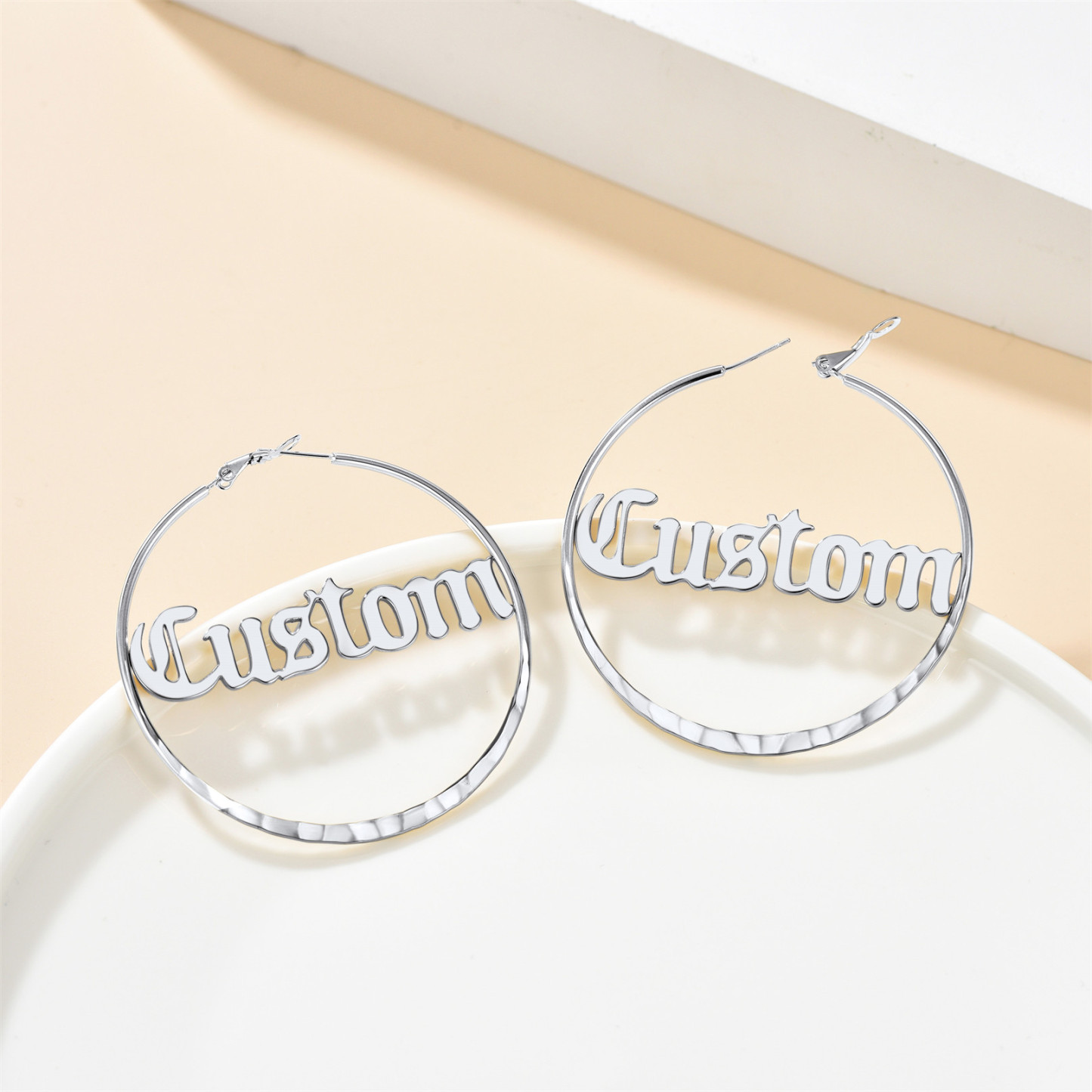 Créoles Rondes Personnalisées avec Double Nom pour Femmes 30/40/60/80mm