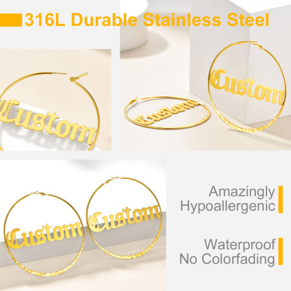 Créoles Rondes Personnalisées avec Double Nom pour Femmes 30/40/60/80mm