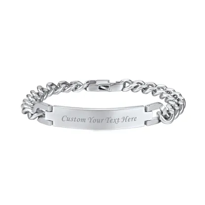 Bracelet Personnalisé en Acier Inoxydable Maille Cubaine Argenté