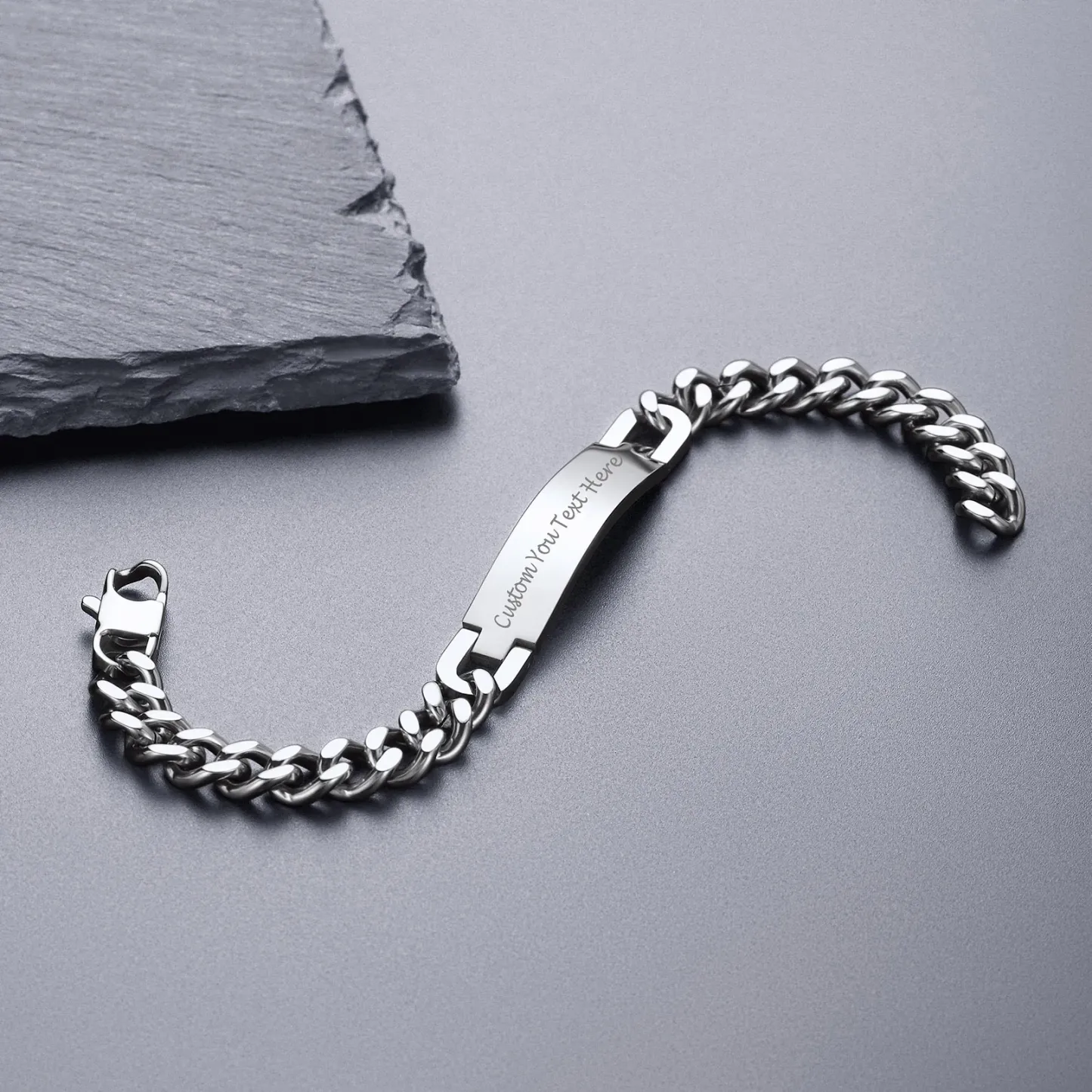 Bracelet Personnalisé en Acier Inoxydable Maille Cubaine Scène