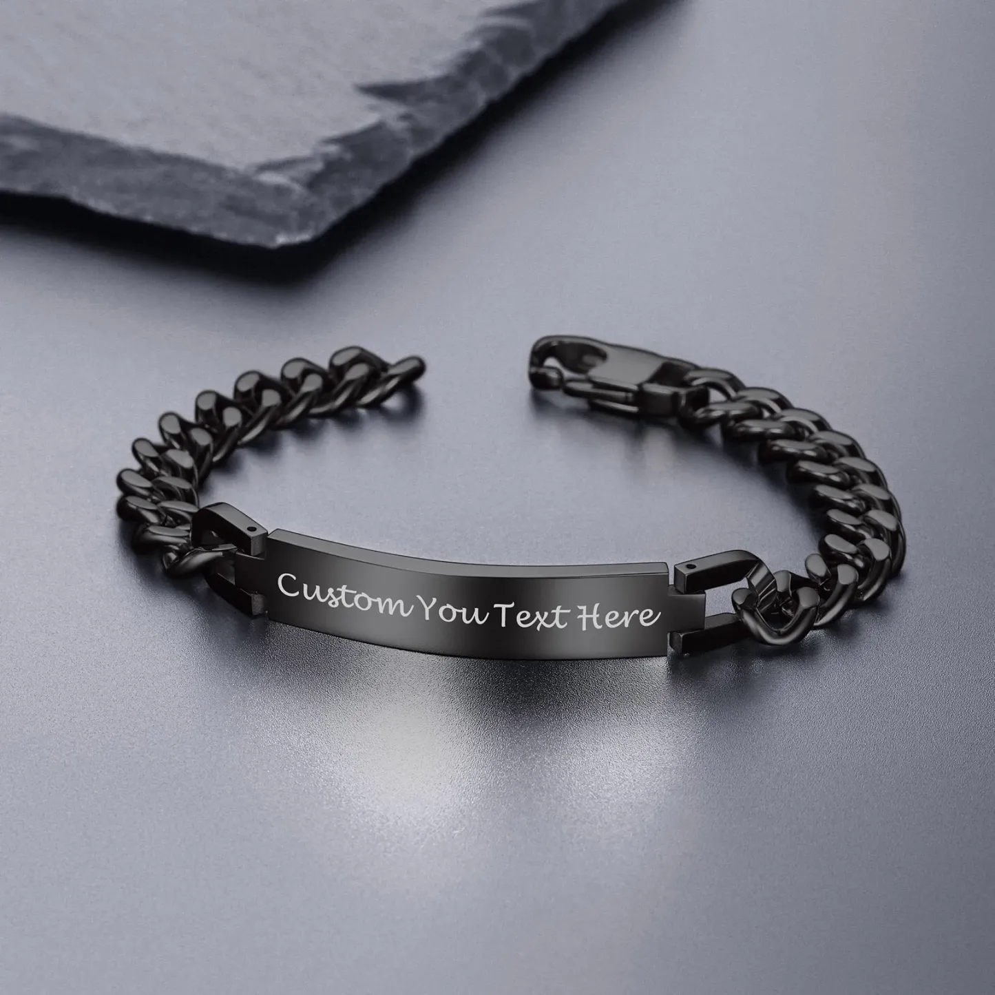 Bracelet Personnalisé en Acier Inoxydable Maille Cubaine Scène Noir
