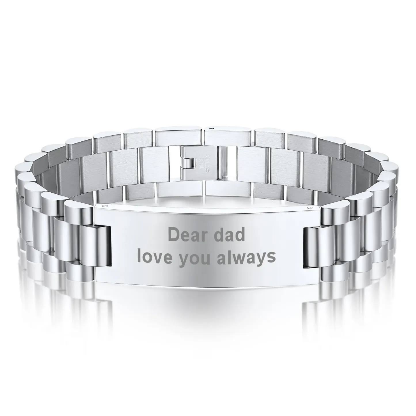 Bracelet ID en Acier Inoxydable Gravé Personnalisé pour Homme Argenté