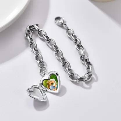  Bracelet Personnalisé avec Nom Gravé et Médaillon Photo Cœur  Scène