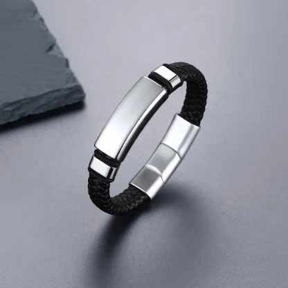 Bracelet Tressé Personnalisé avec Plaque d'Identification Gravée pour Homme