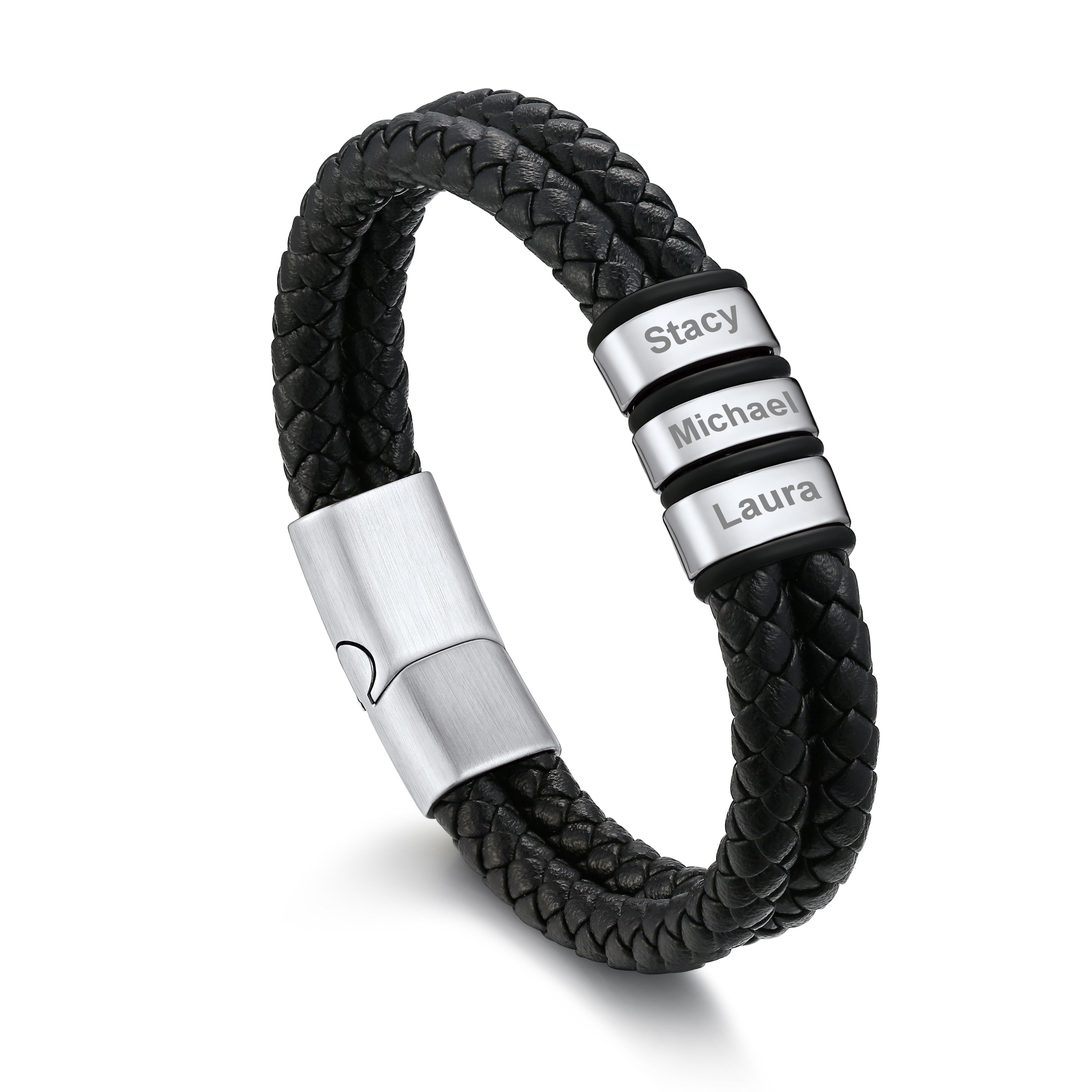 Bracelet en corde tressée en cuir gravé personnalisé, bracelet avec nom pour homme, cadeau d'anniversaire/Saint-Valentin/fête des pères pour mari/lui/papa/ami