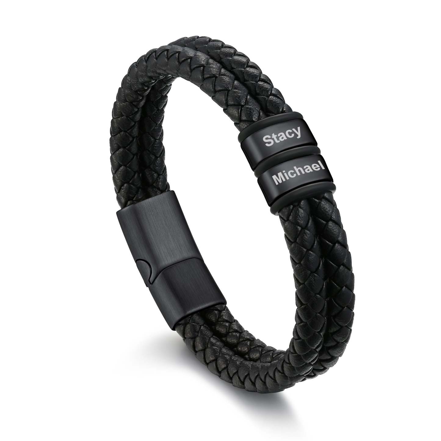 Bracelet en Cuir Tressé Personnalisé avec 2 Prénoms pour Homme