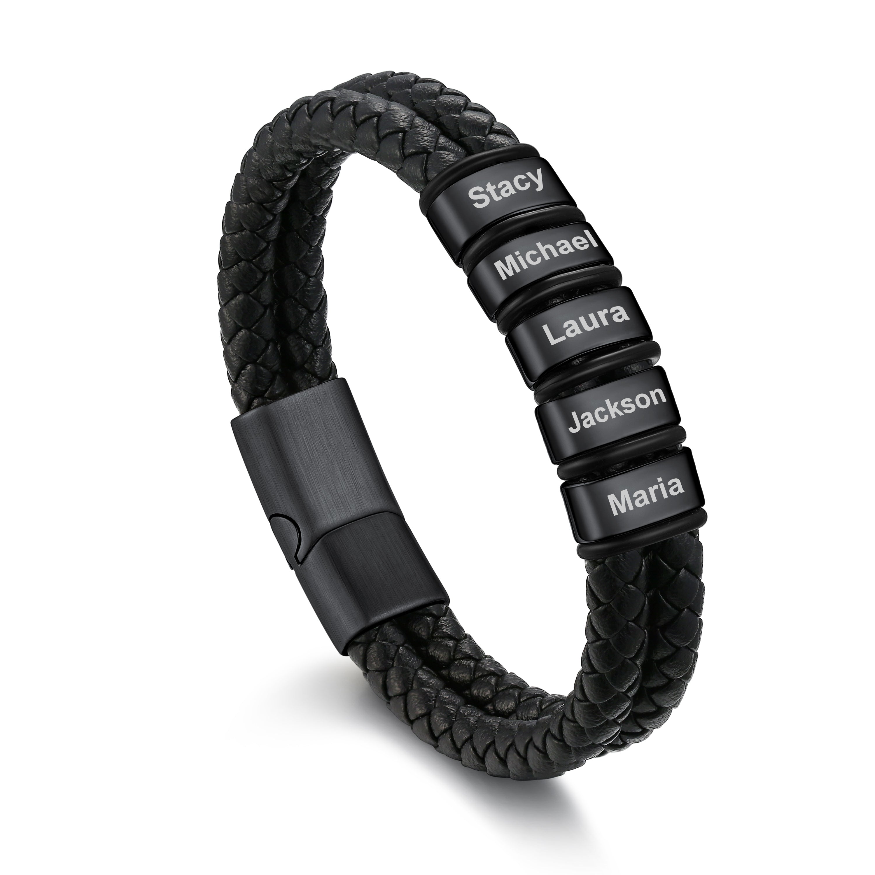 Bracelet en Cuir Tressé Personnalisé avec Perles Gravées