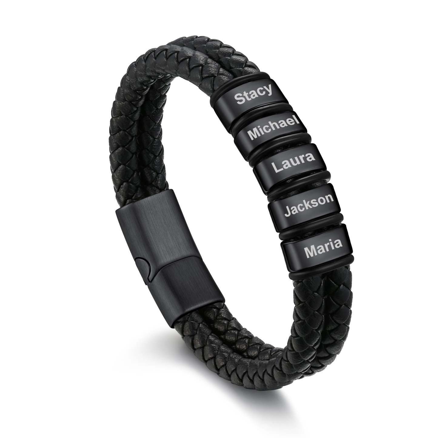 Bracelet en Cuir Tressé Personnalisé avec Perles Gravées