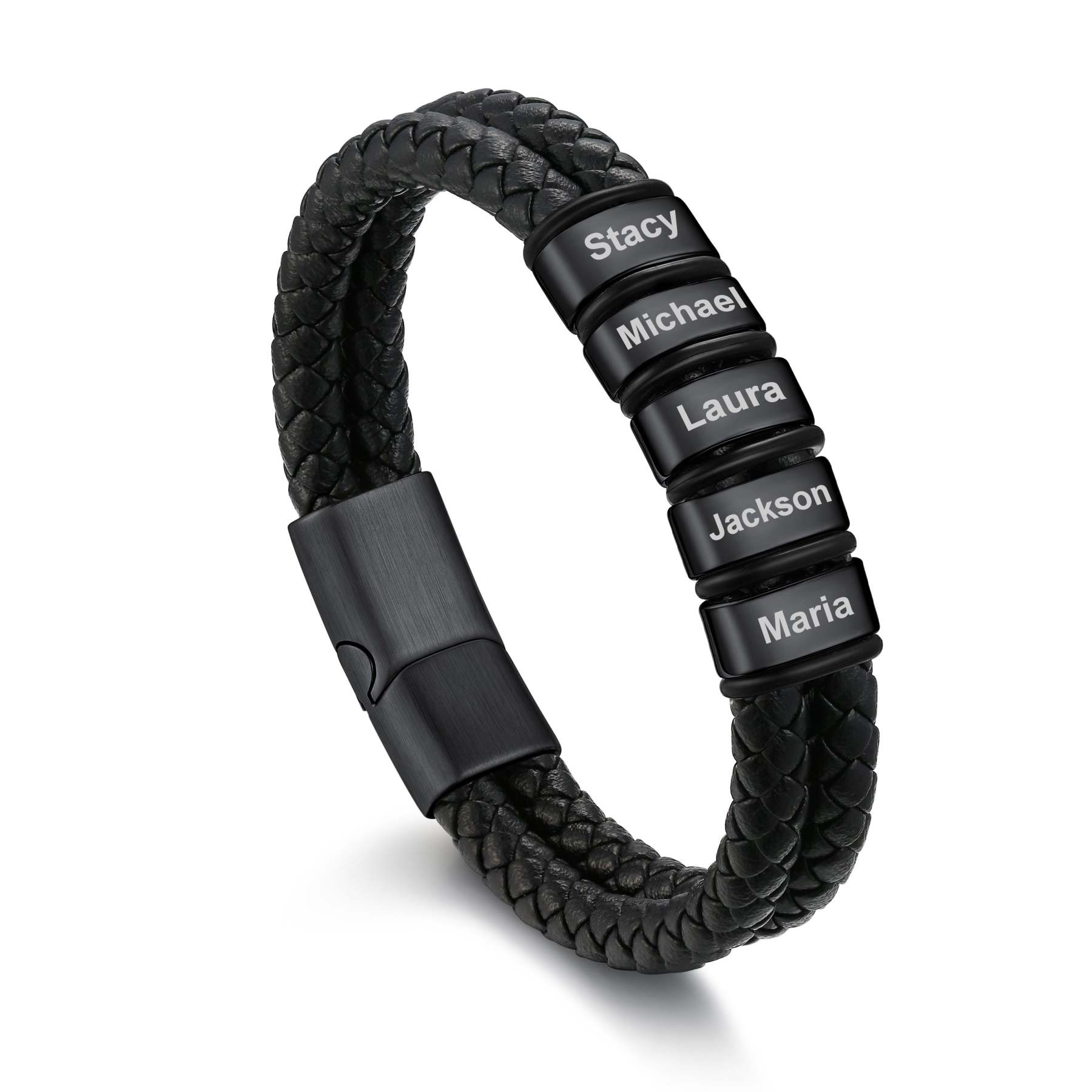 Bracelet en Cuir Tressé Personnalisé avec Perles Gravées