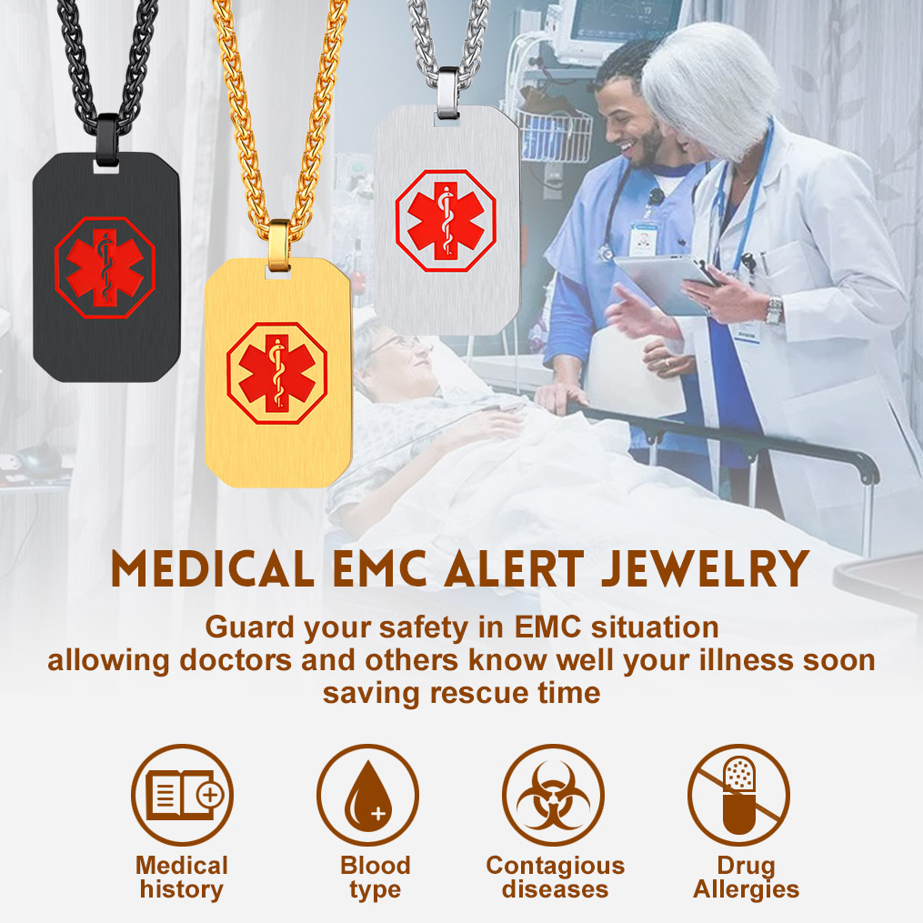 Pendentif Médical Personnalisé avec Gravure ID d'Urgence en Acier Inoxydable