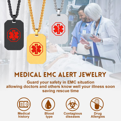 Pendentif Médical Personnalisé avec Gravure ID d'Urgence en Acier Inoxydable