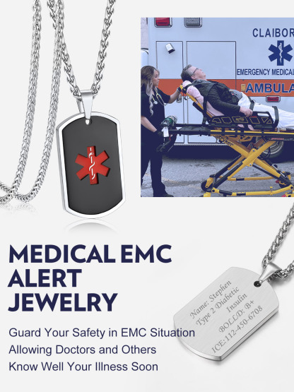 Collier d'Urgence Médical Personnalisé en Acier Inoxydable Bijou