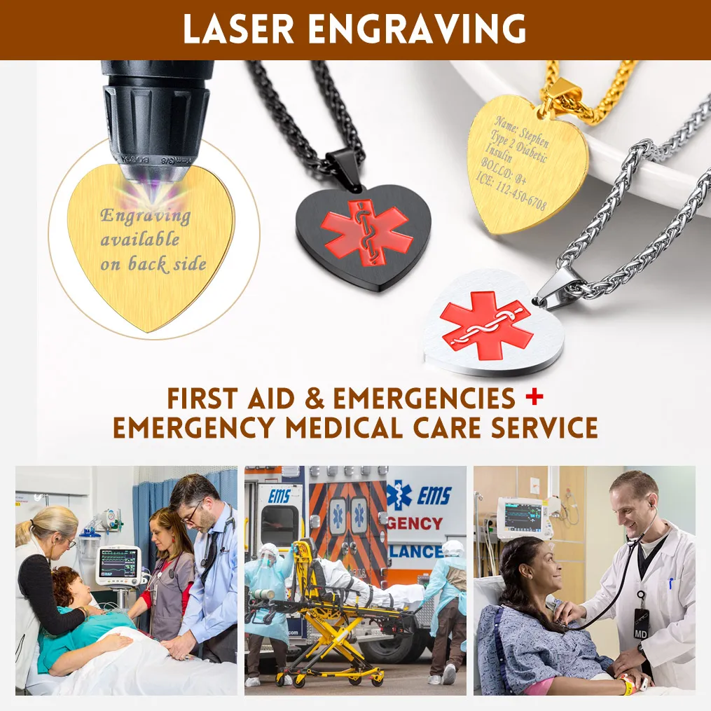 Collier Médical d'Alerte Personnalisé Gravé