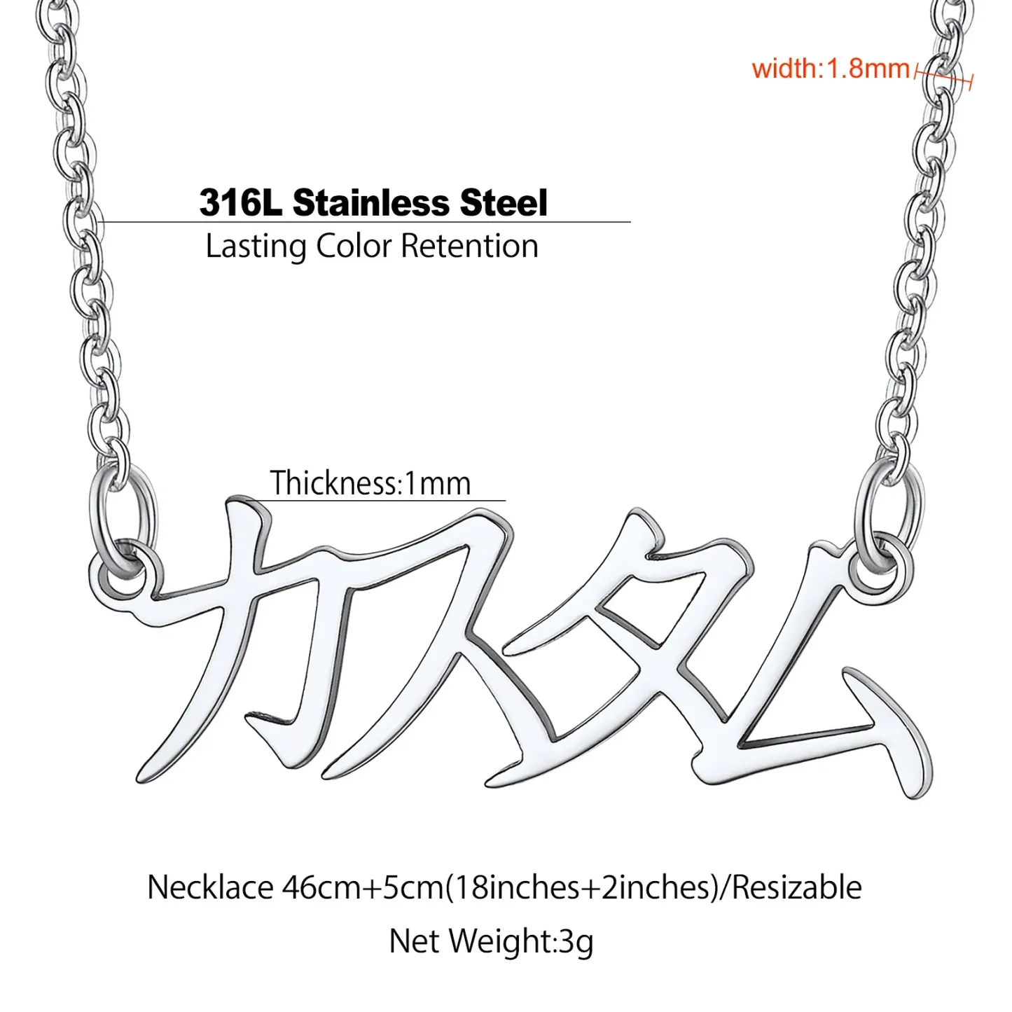 Collier Personnalisé avec Prénoms en Japonais pour Femme Taille