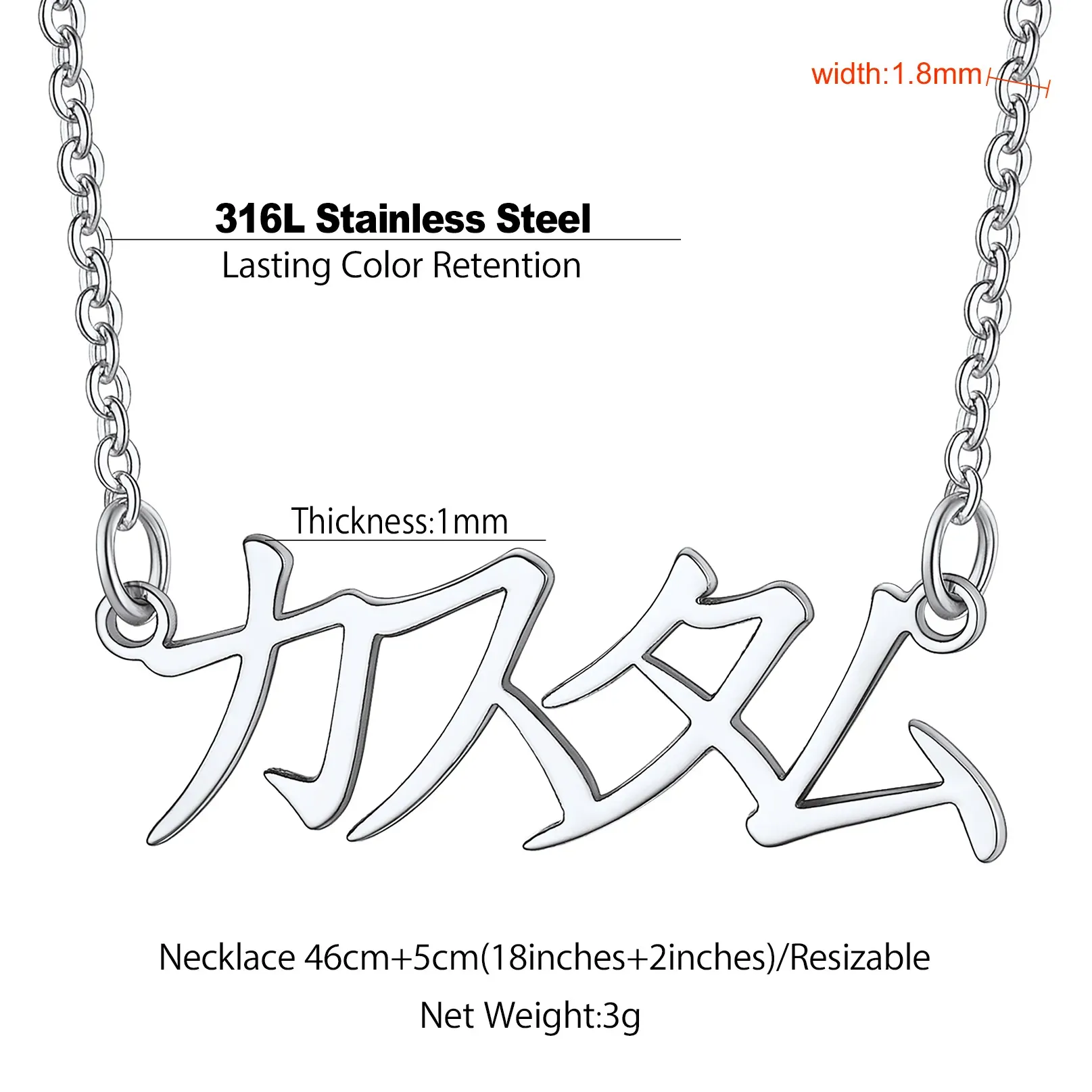 Collier Personnalisé avec Prénoms en Japonais pour Femme Taille