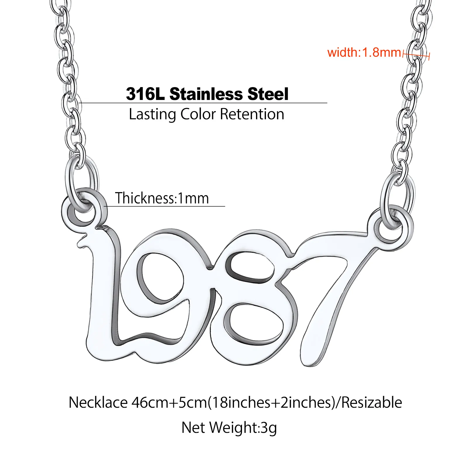 Collier Personnalisé avec Prénoms en Numéro pour Femme Taille