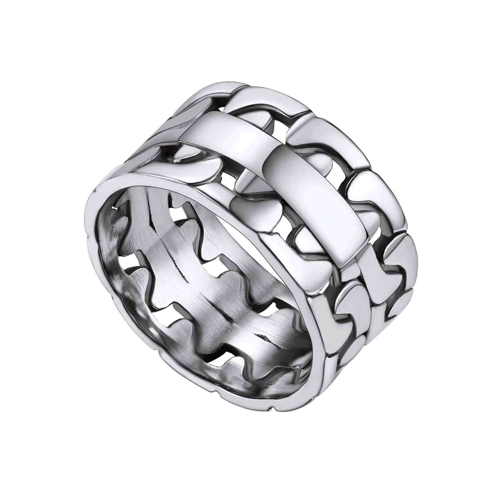 Bague Empilable Personnalisée en Chaîne Cubaine pour Couple Argenté L