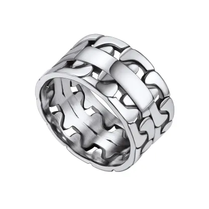 Bague Empilable Personnalisée en Chaîne Cubaine pour Couple Argenté L