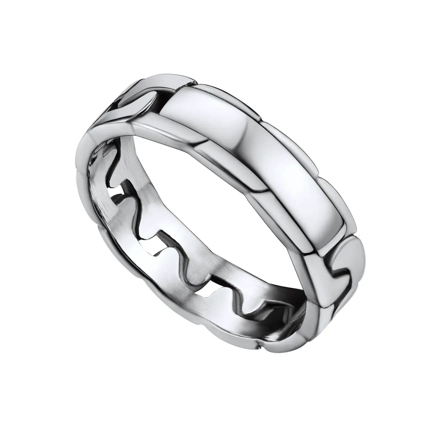 Bague Empilable Personnalisée en Chaîne Cubaine pour Couple Argenté S