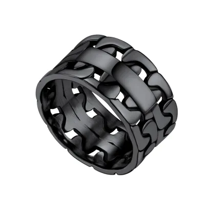 Bague Empilable Personnalisée en Chaîne Cubaine pour Couple Noir L