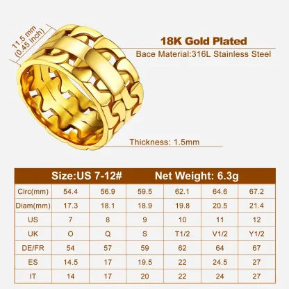 Bague Empilable Personnalisée en Chaîne Cubaine pour Couple Taille L