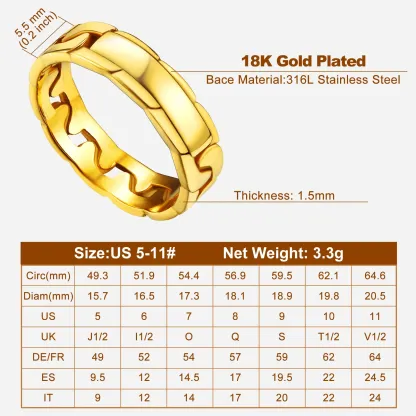 Bague Empilable Personnalisée en Chaîne Cubaine pour Couple Taille  S