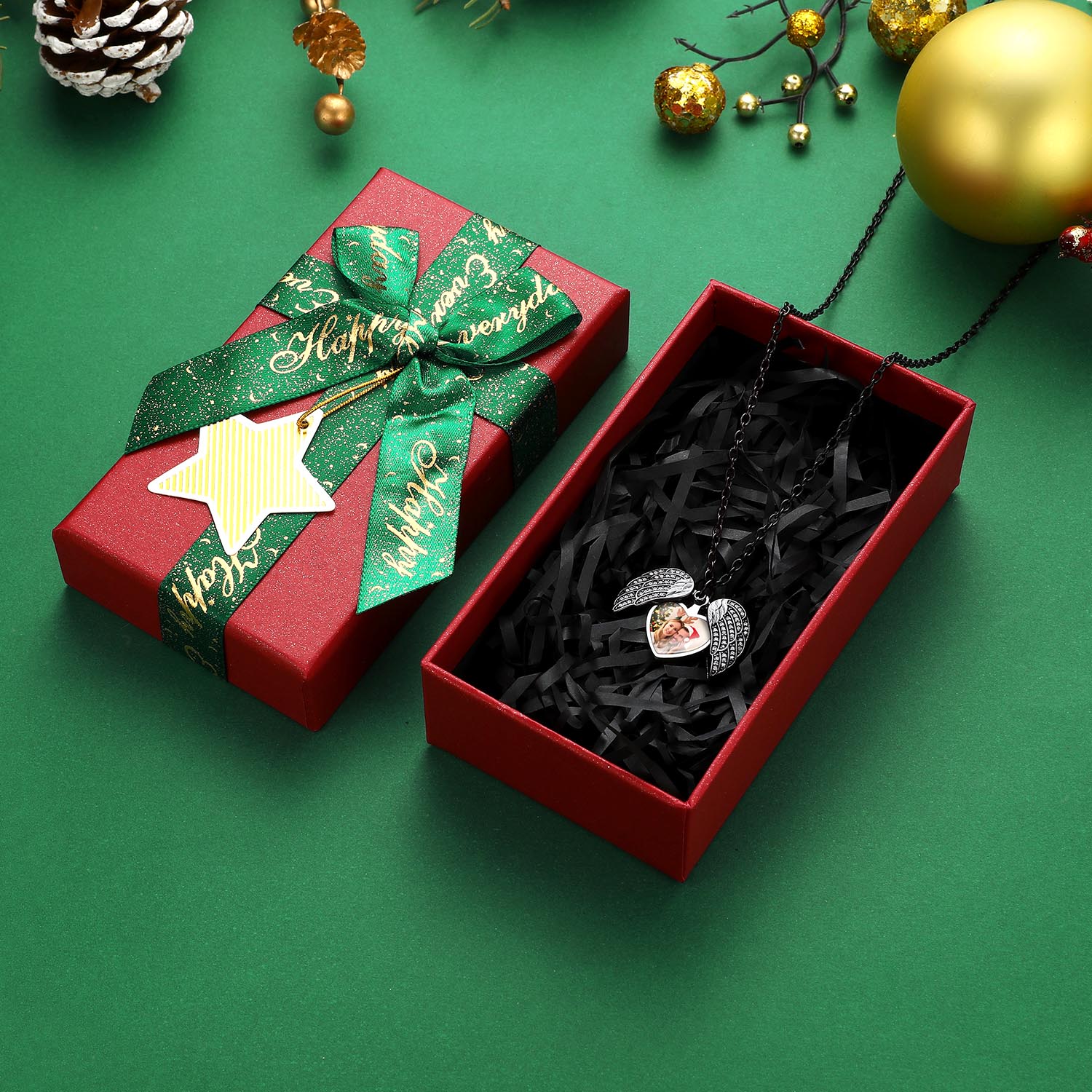 Collier Médaillon Cœur Personnalisé avec Photos Boite Noel