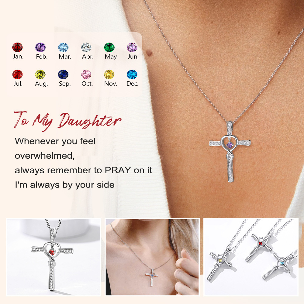 Collier Croix Infini avec Pierre de Naissance en Argent Sterling 925