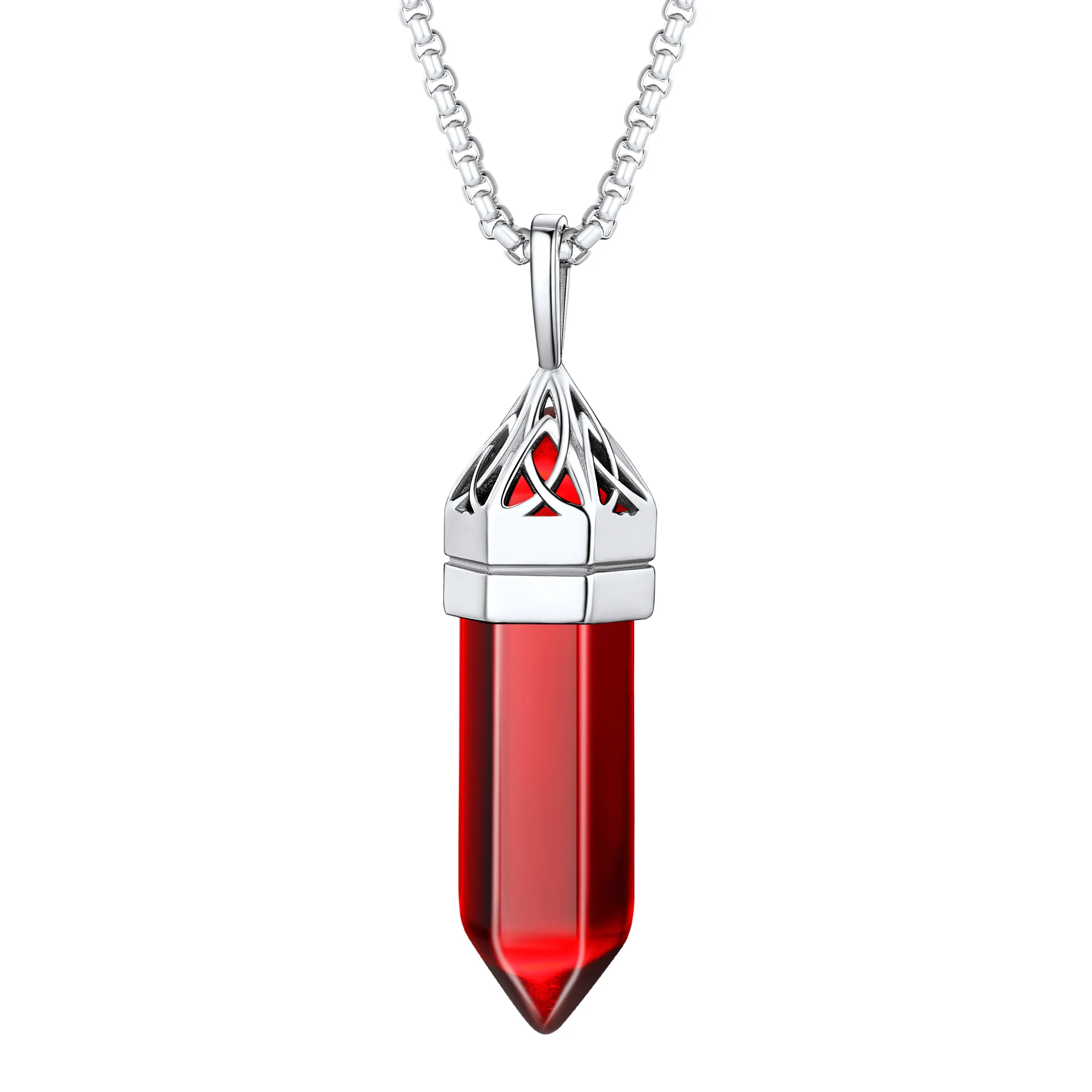 Collier Pendentif en Cristal Hexagonal avec Pierre de Naissance Synthétique Argenté