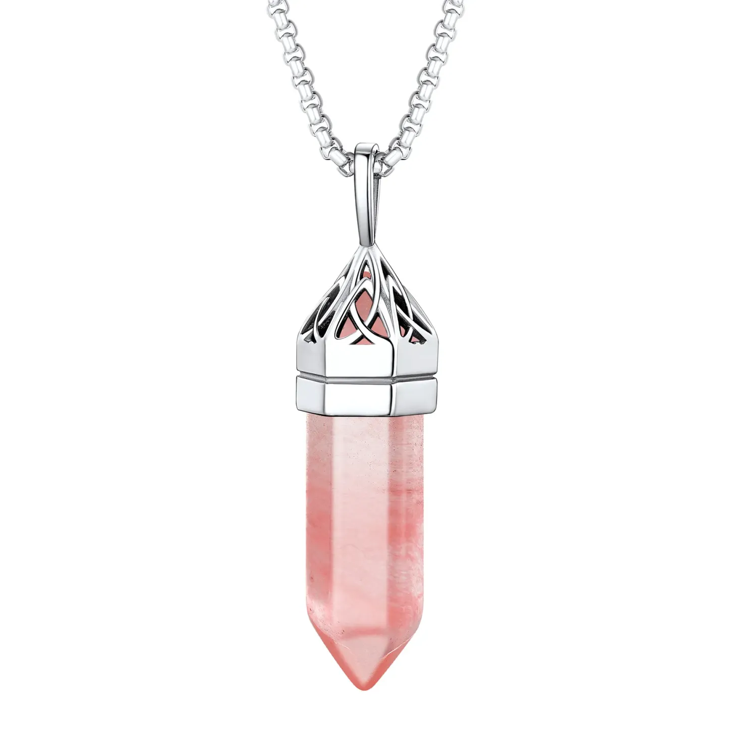 Collier Pendentif en Cristal Hexagonal avec Pierre de Naissance Synthétique Argenté Oct