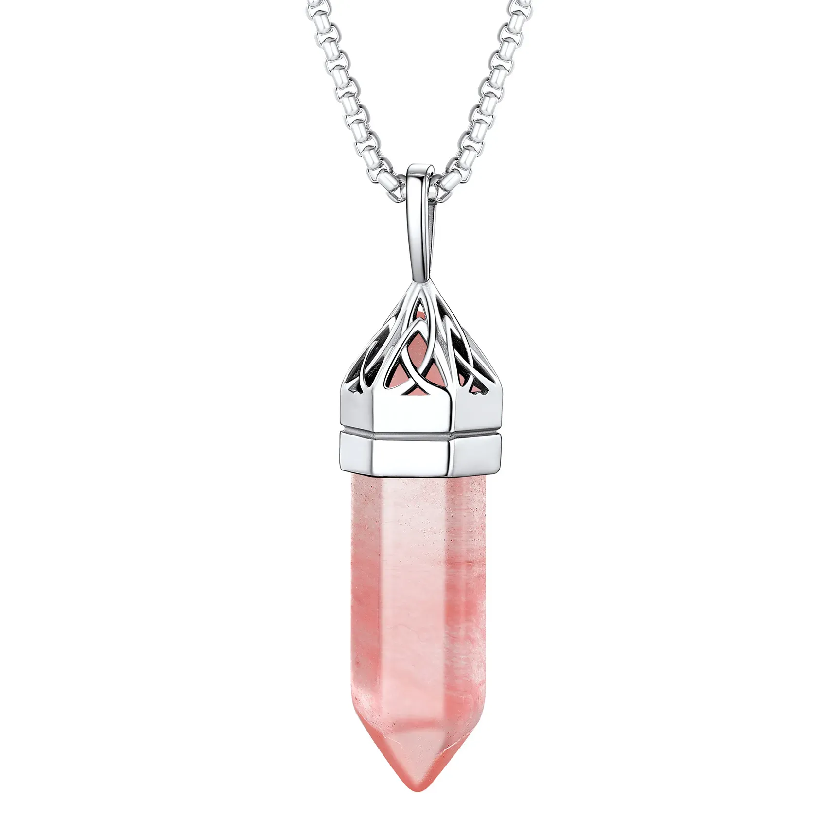 Collier Pendentif en Cristal Hexagonal avec Pierre de Naissance Synthétique Argenté Oct