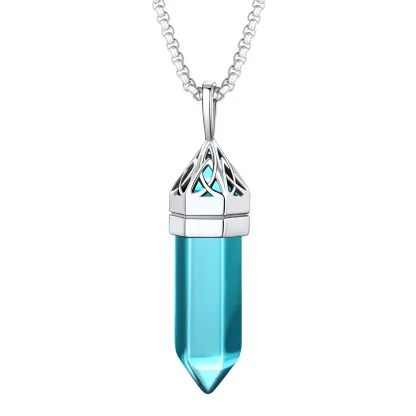 Collier Pendentif en Cristal Hexagonal avec Pierre de Naissance Synthétique Argenté Mars