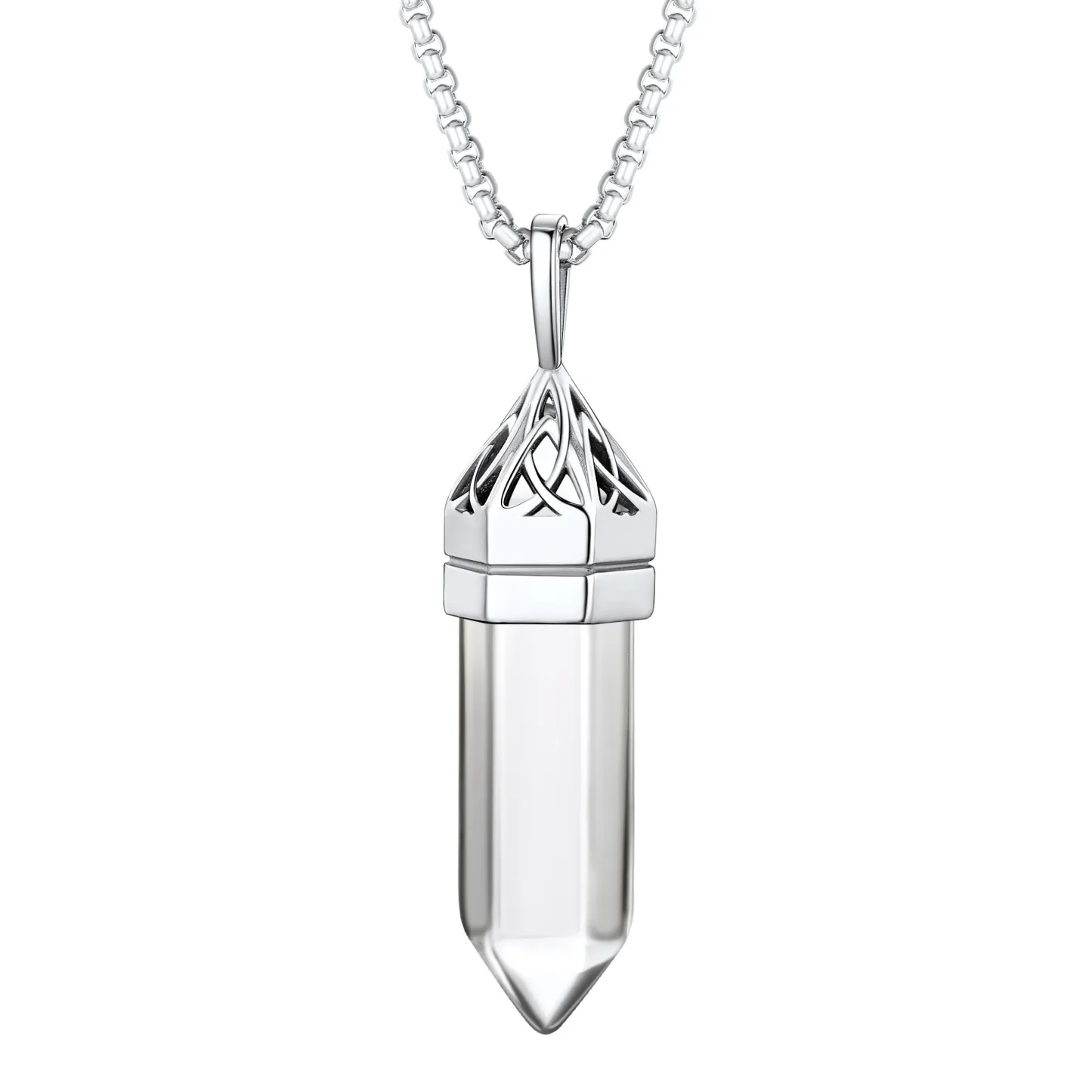Collier Pendentif en Cristal Hexagonal avec Pierre de Naissance Synthétique Argenté Avril