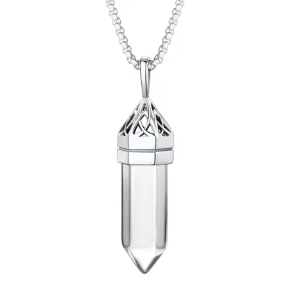 Collier Pendentif en Cristal Hexagonal avec Pierre de Naissance Synthétique Argenté Avril