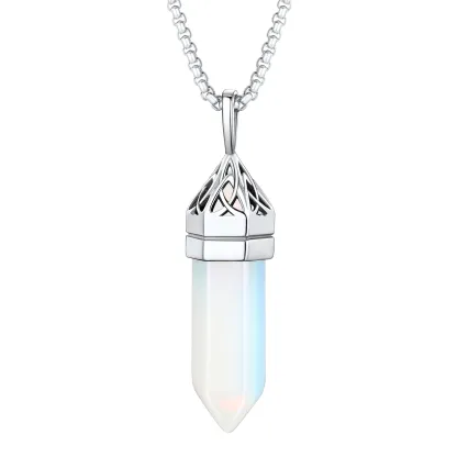 Collier Pendentif en Cristal Hexagonal avec Pierre de Naissance Synthétique Argenté juin