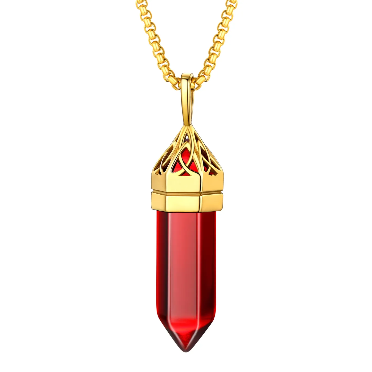 Collier Pendentif en Cristal Hexagonal avec Pierre de Naissance Synthétique Or janvier
