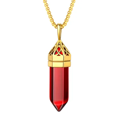 Collier Pendentif en Cristal Hexagonal avec Pierre de Naissance Synthétique Or janvier