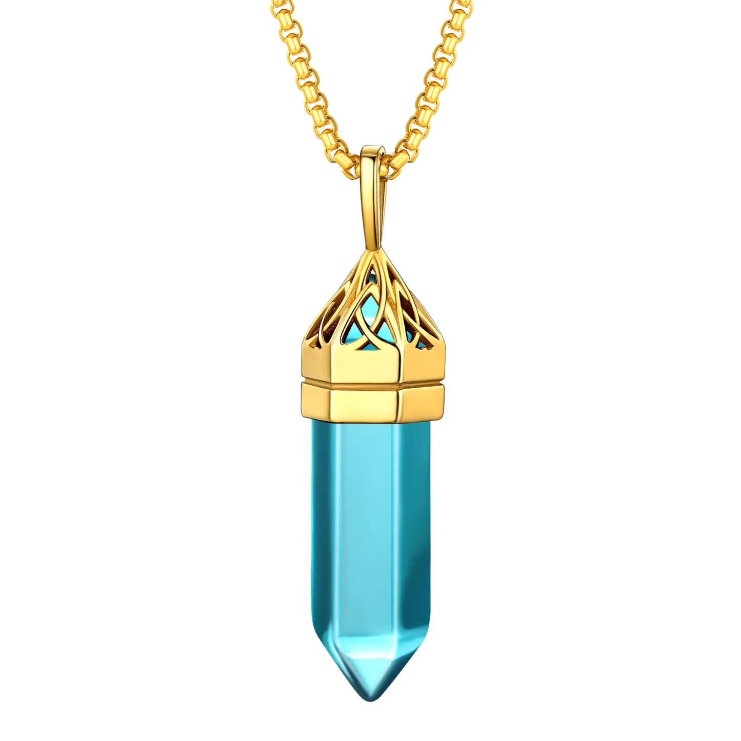 Collier Pendentif en Cristal Hexagonal avec Pierre de Naissance Synthétique or mars