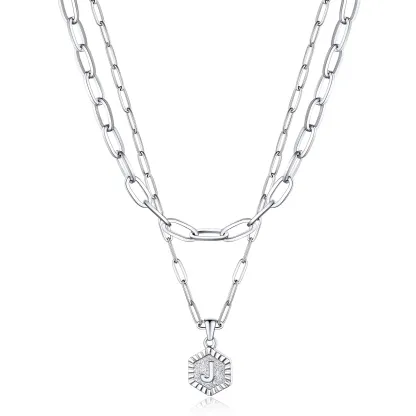 Colliers en Couche de 18K Or Initiales avec Chaîne Trousse-papiers J