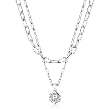 Colliers en Couche de 18K Or Initiales avec Chaîne Trousse-papiers P