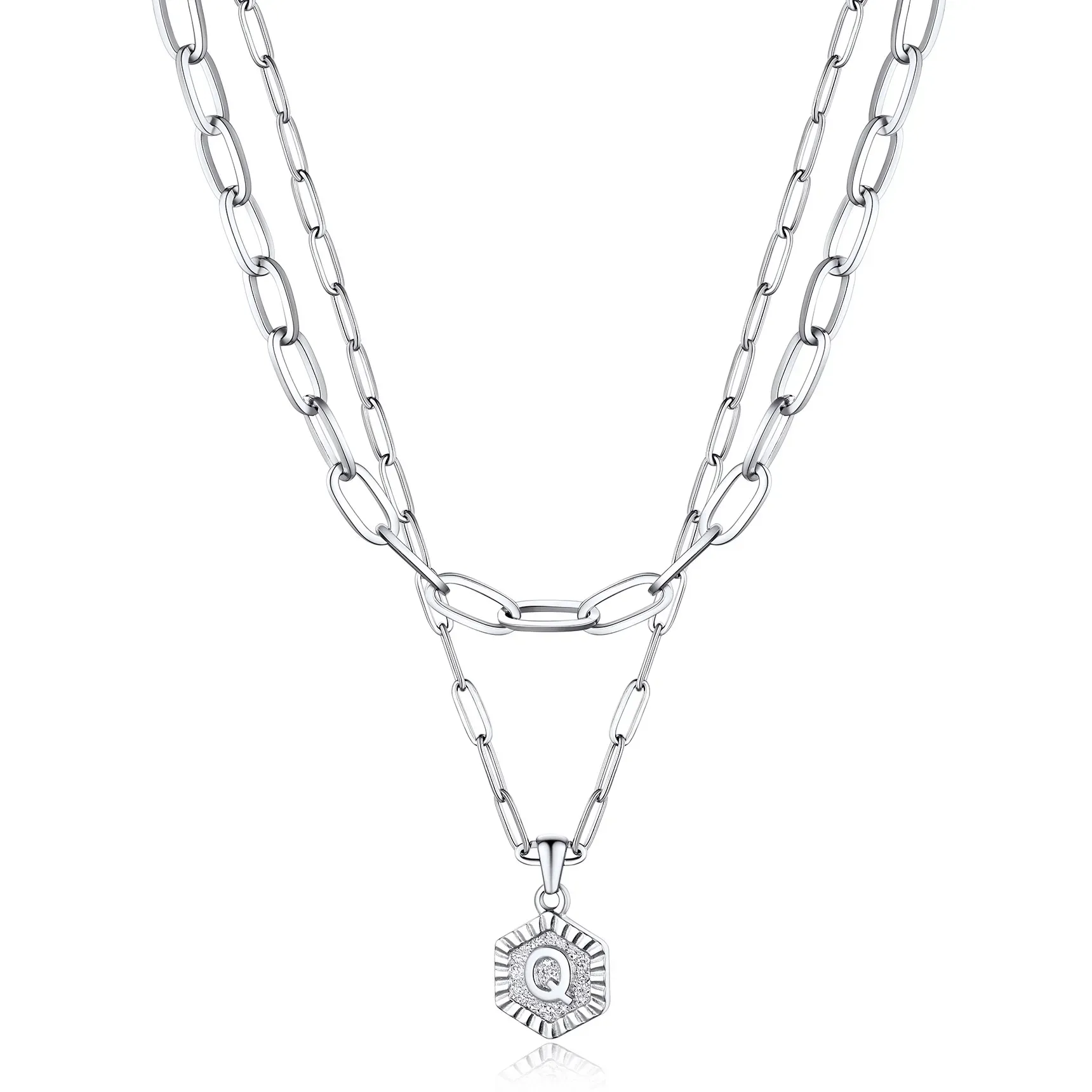 Colliers en Couche de 18K Or Initiales avec Chaîne Trousse-papiers Q