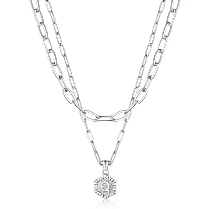 Colliers en Couche de 18K Or Initiales avec Chaîne Trousse-papiers Q