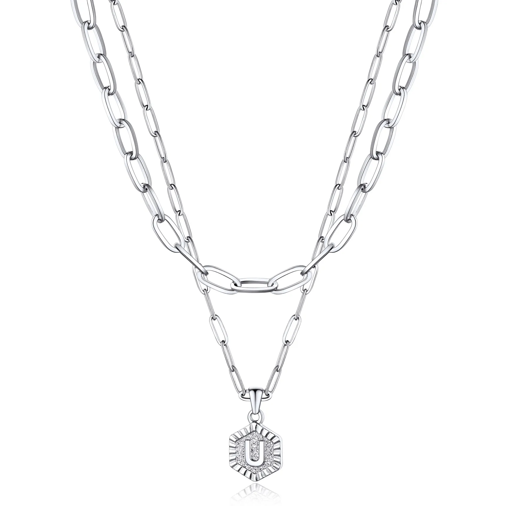 Colliers en Couche de 18K Or Initiales avec Chaîne Trousse-papiers U