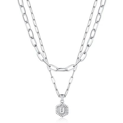 Colliers en Couche de 18K Or Initiales avec Chaîne Trousse-papiers U
