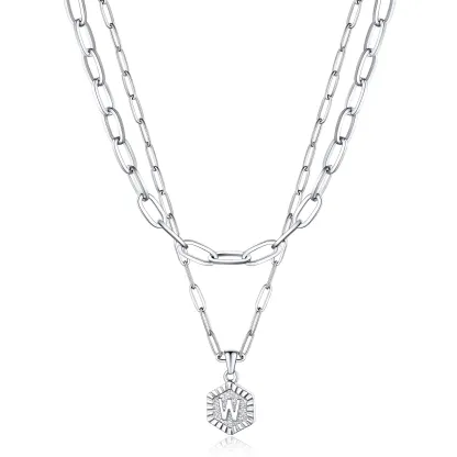 Colliers en Couche de 18K Or Initiales avec Chaîne Trousse-papiers W