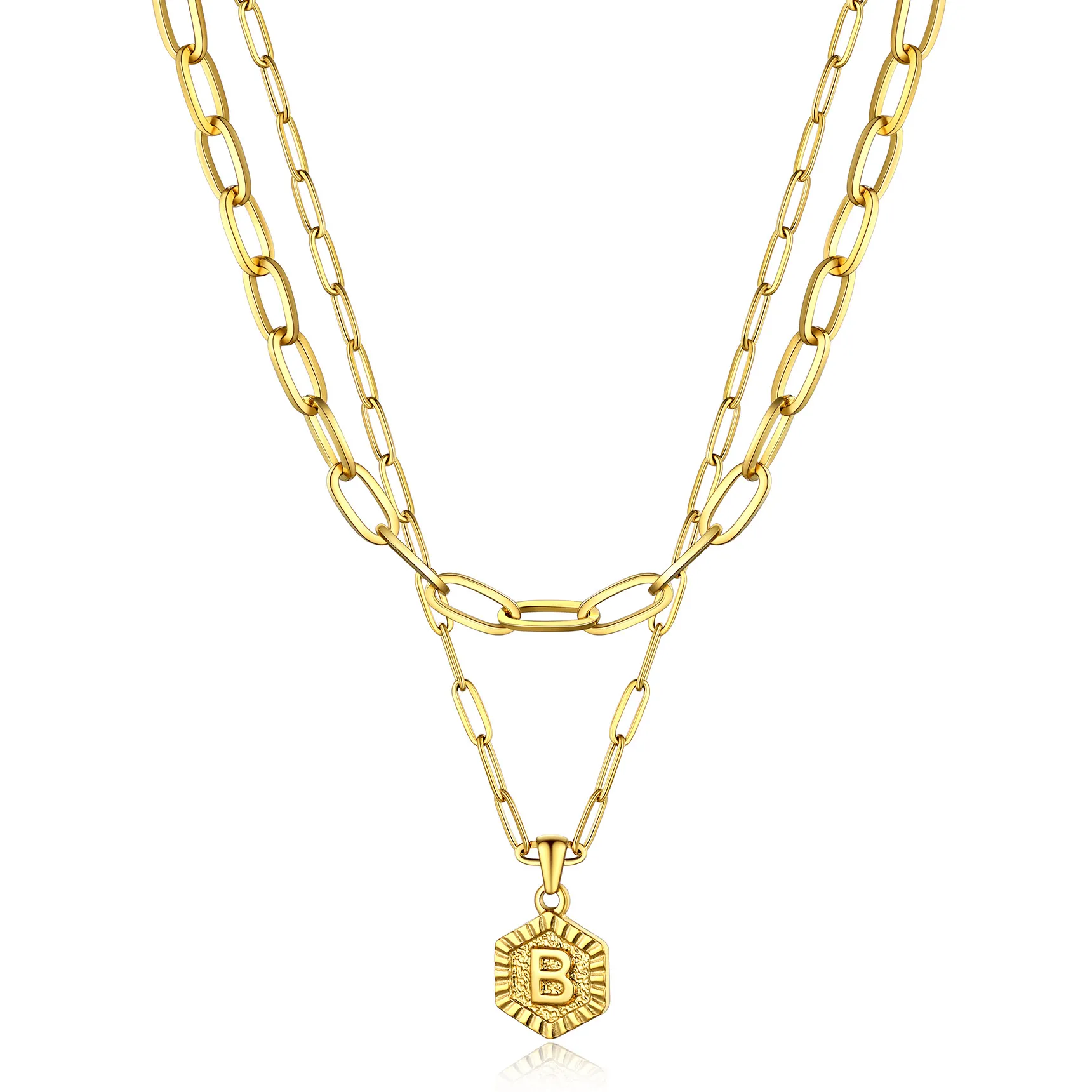 Colliers en Couche de 18K Or Initiales avec Chaîne Trousse-papiers Or B