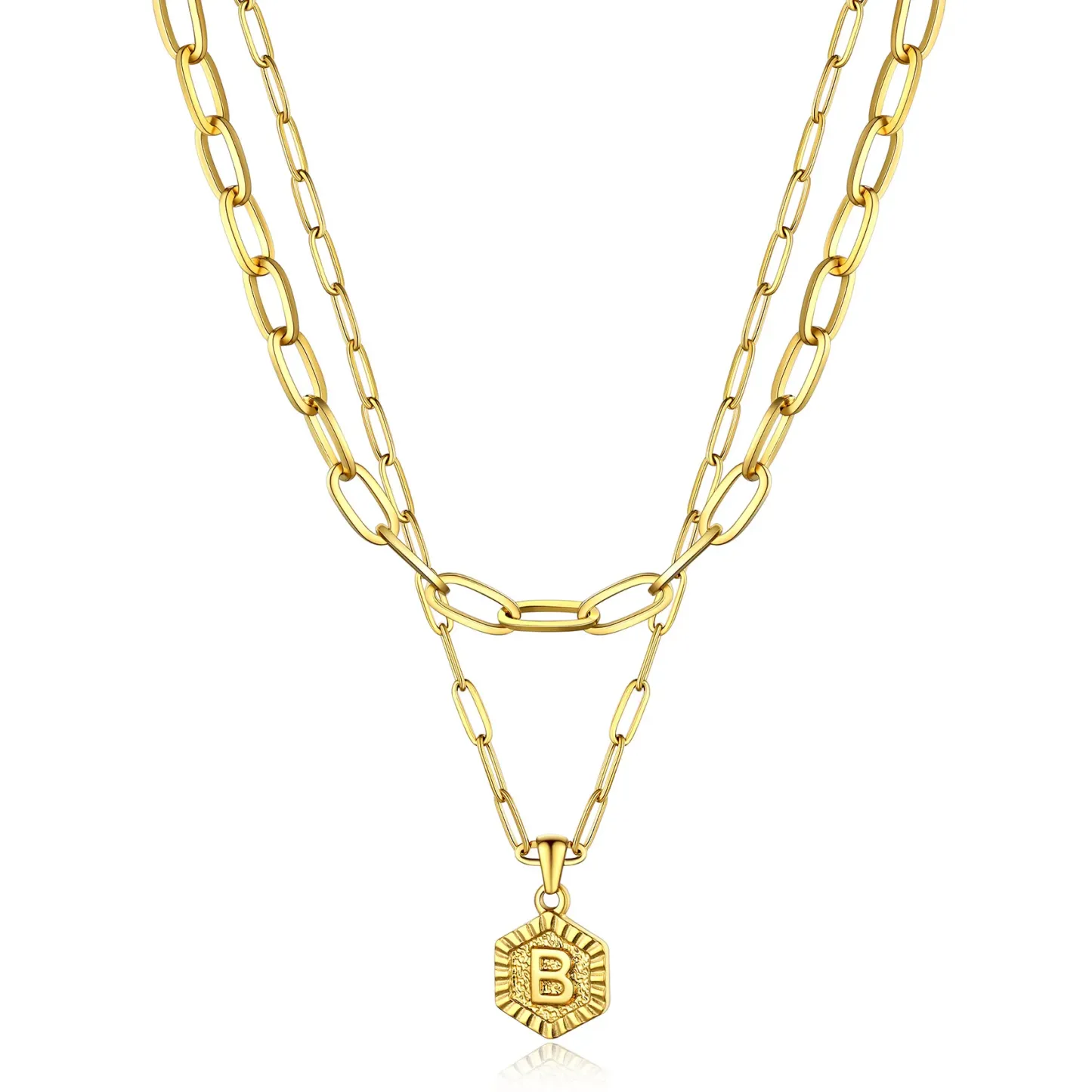Colliers en Couche de 18K Or Initiales avec Chaîne Trousse-papiers Or B