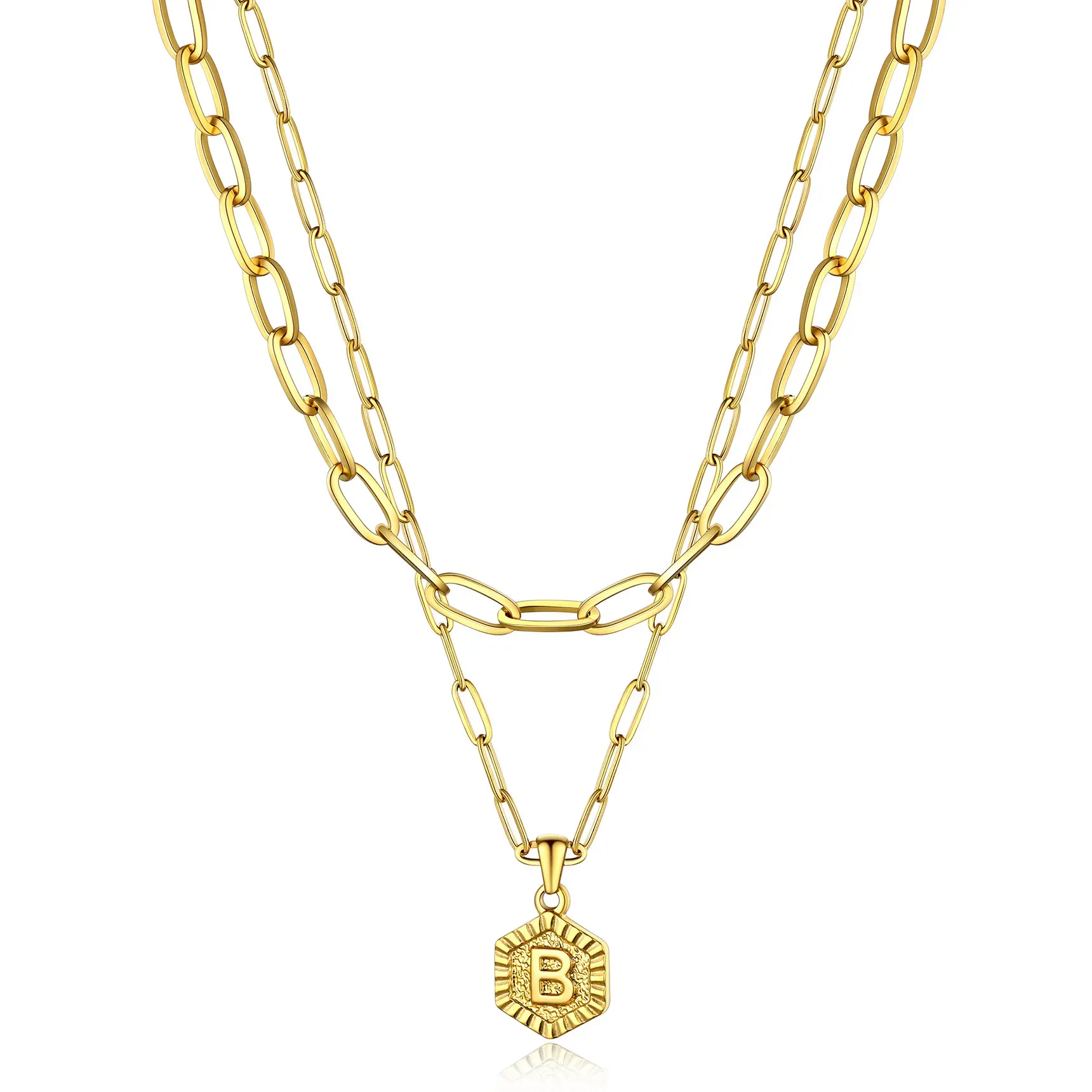 Colliers en Couche de 18K Or Initiales avec Chaîne Trousse-papiers Or B