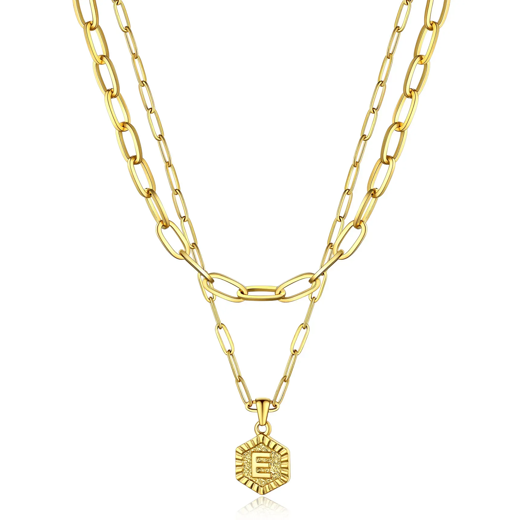 Colliers en Couche de 18K Or Initiales avec Chaîne Trousse-papiers Or E